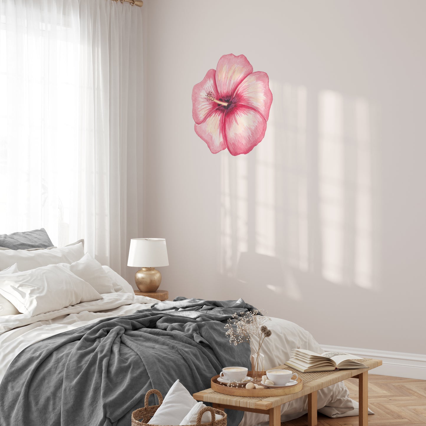 Watercolour hibiscus | Fabric wall stickers-Fabric wall stickers-Adnil Creations