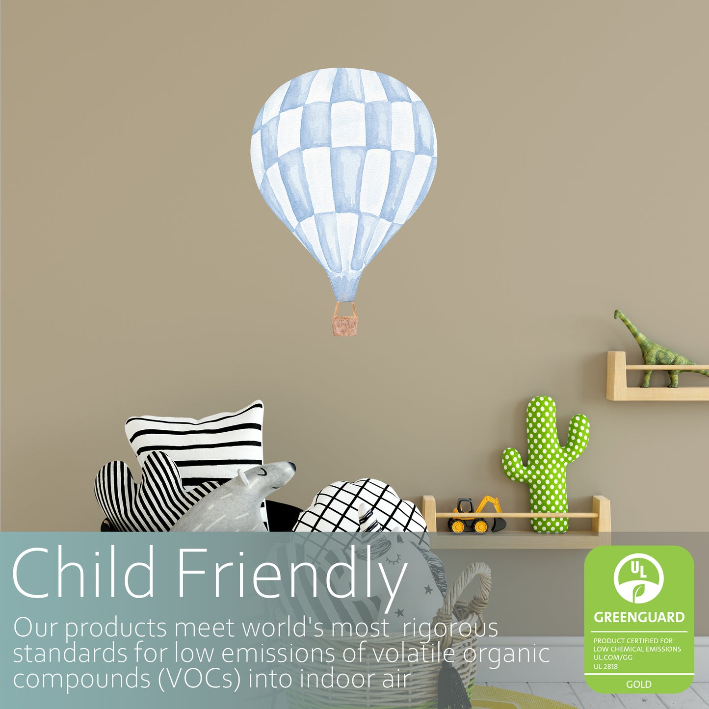 Watercolour hot air balloon chequer | Fabric wall stickers-Fabric wall stickers-Adnil Creations