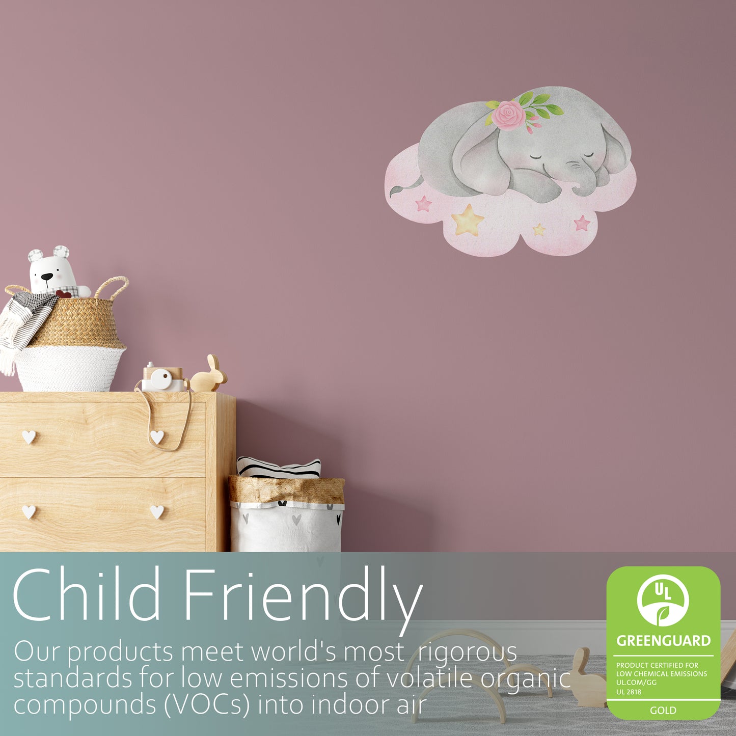 Watercolour baby elephant on a cloud | Fabric wall stickers