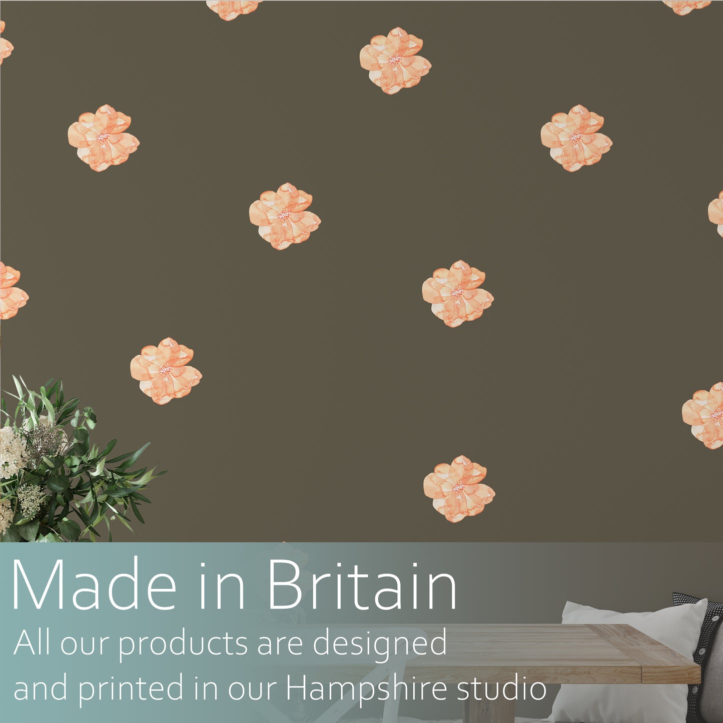 Peach watercolour flowers | Fabric wall stickers