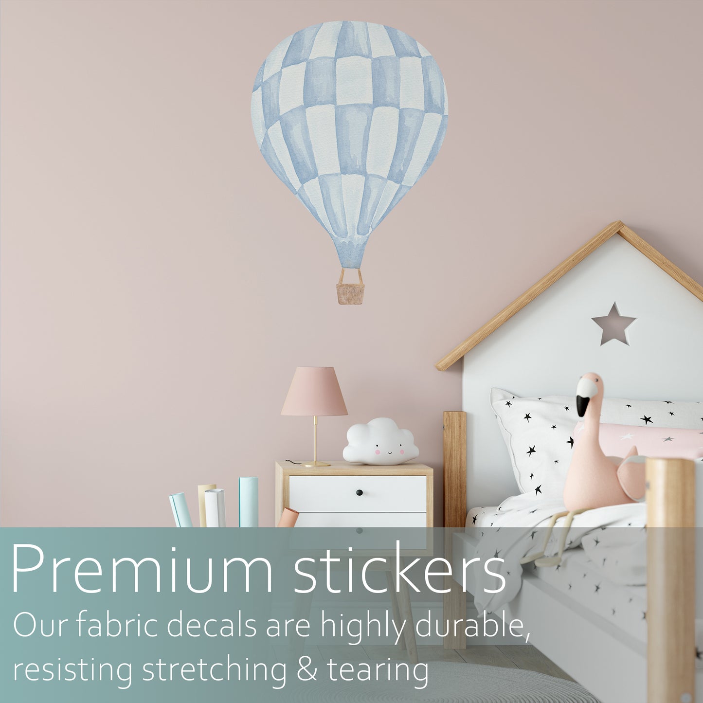Watercolour hot air balloon chequer | Fabric wall stickers-Fabric wall stickers-Adnil Creations