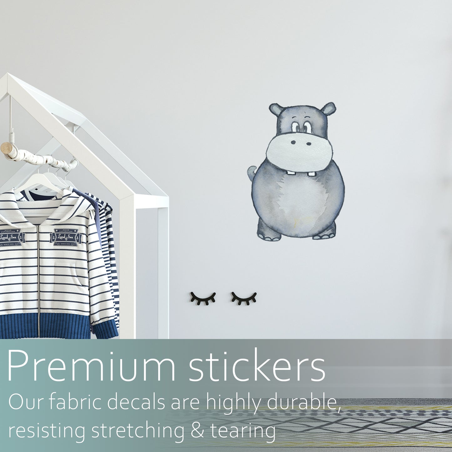 Watercolour hippo | Fabric wall stickers-Fabric wall stickers-Adnil Creations