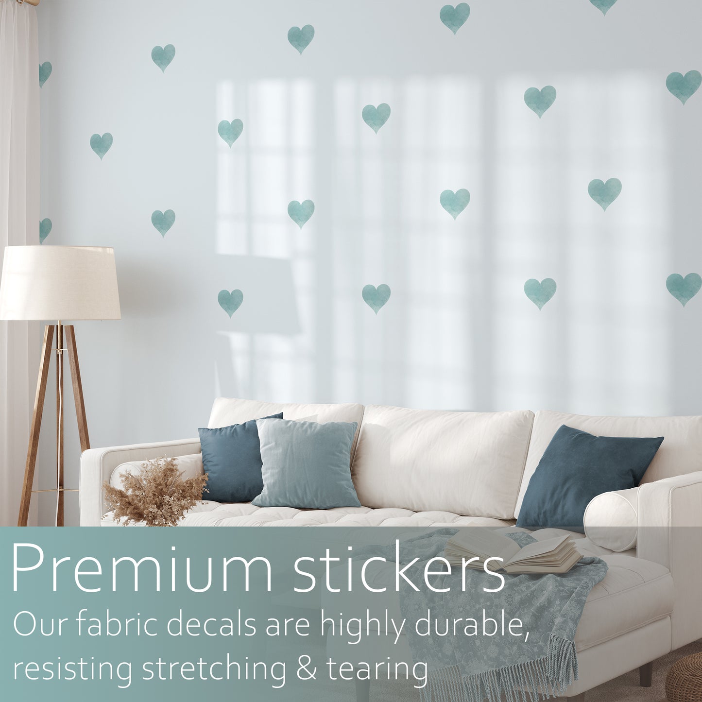 Watercolour blue hearts | Fabric wall stickers-Fabric wall stickers-Adnil Creations