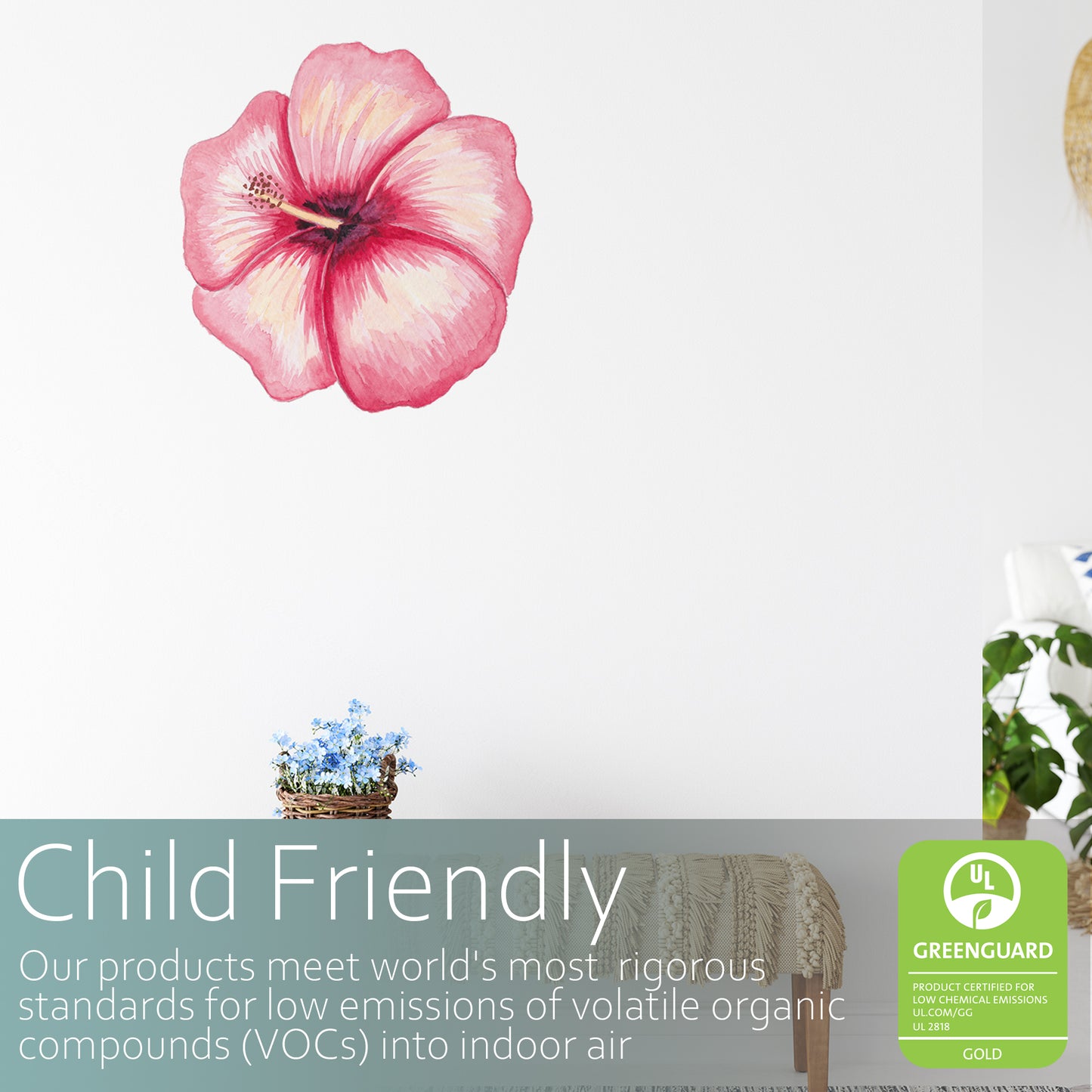 Watercolour hibiscus | Fabric wall stickers-Fabric wall stickers-Adnil Creations