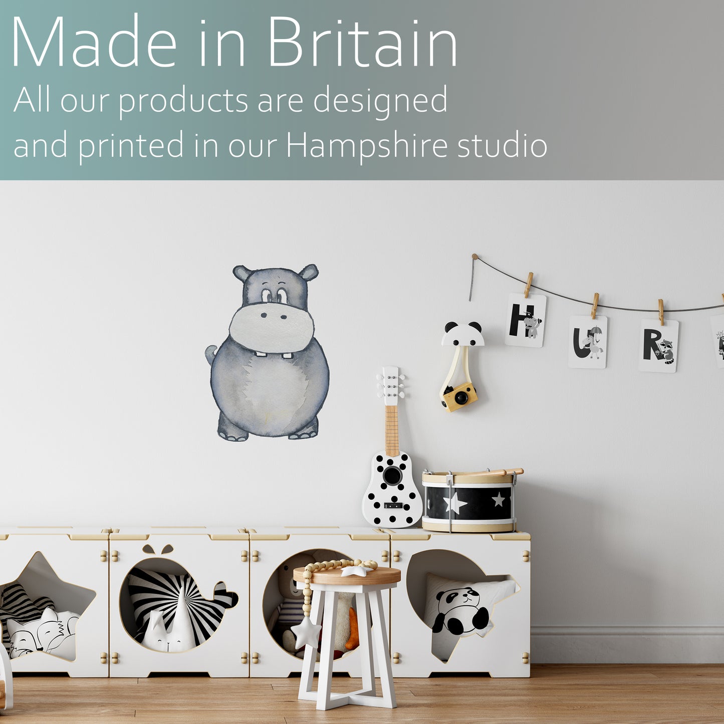 Watercolour hippo | Fabric wall stickers-Fabric wall stickers-Adnil Creations