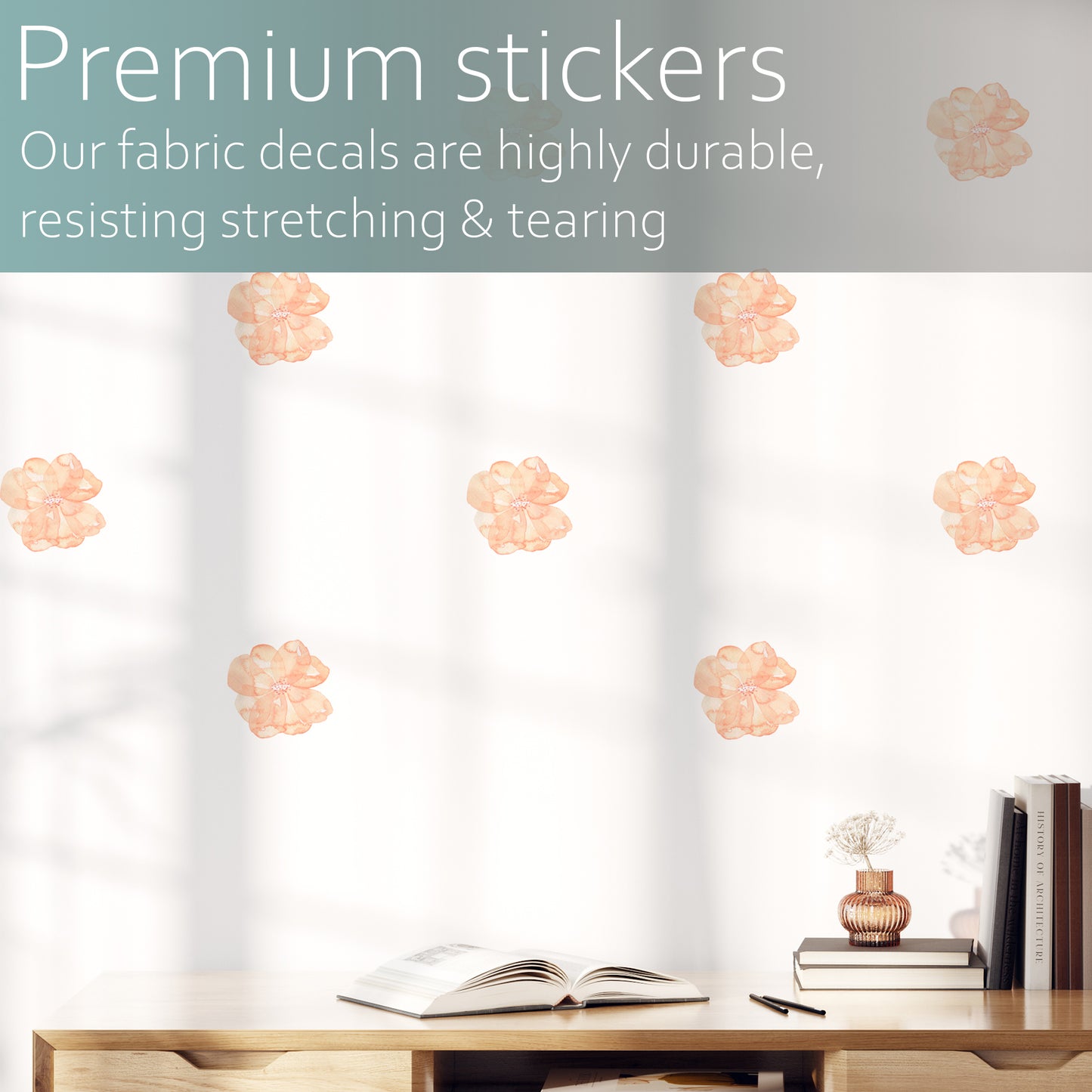 Peach watercolour flowers | Fabric wall stickers