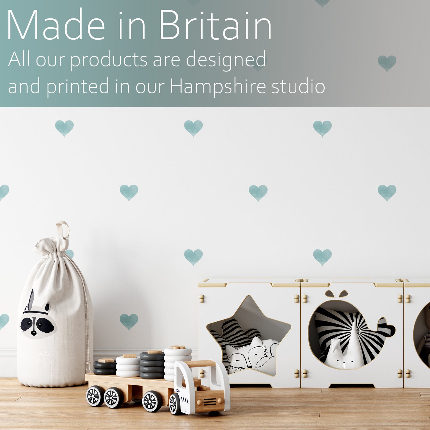 Watercolour blue hearts | Fabric wall stickers-Fabric wall stickers-Adnil Creations