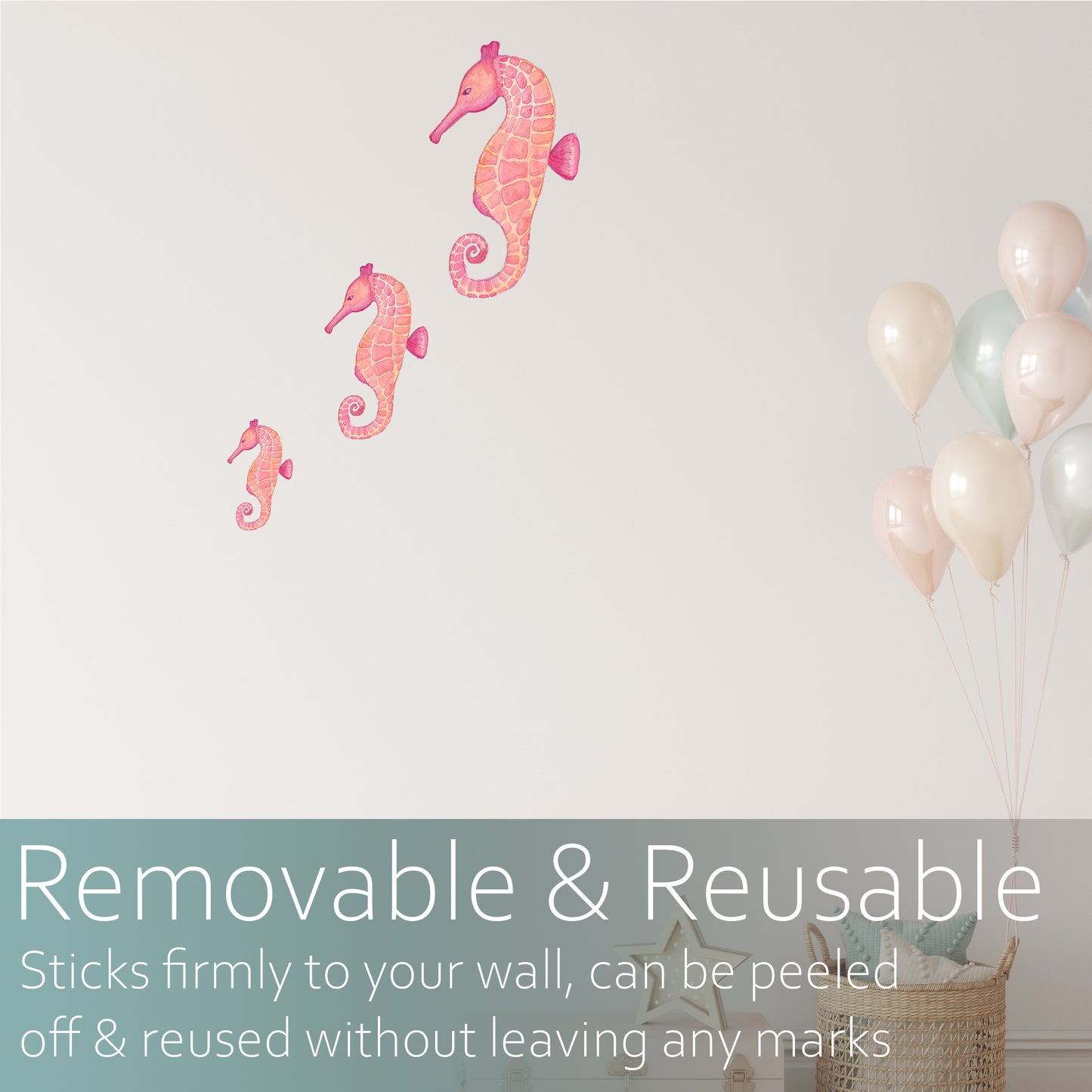 Watercolour seahorse trio | Fabric wall stickers-Fabric wall stickers-Adnil Creations