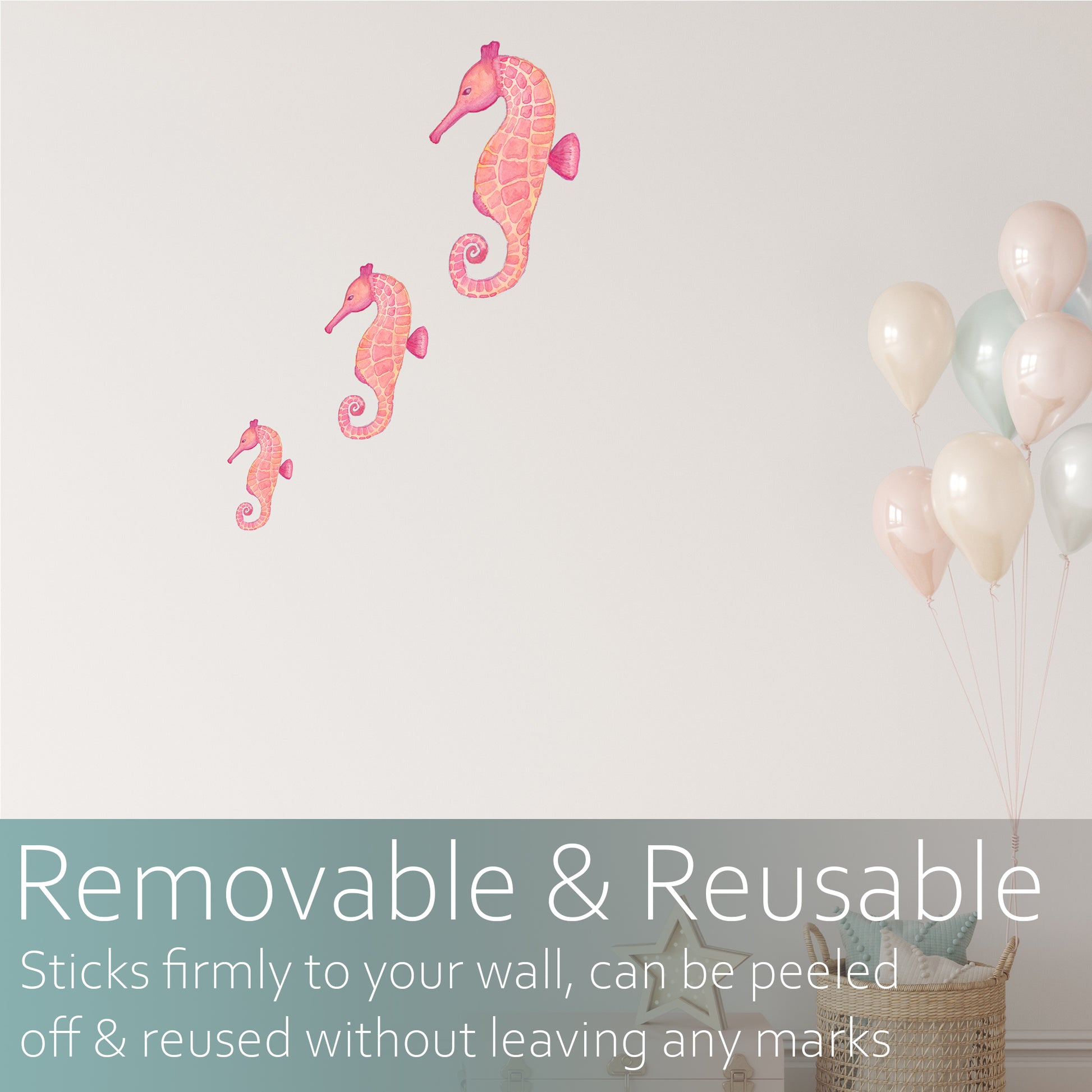 Watercolour seahorse trio | Fabric wall stickers-Fabric wall stickers-Adnil Creations