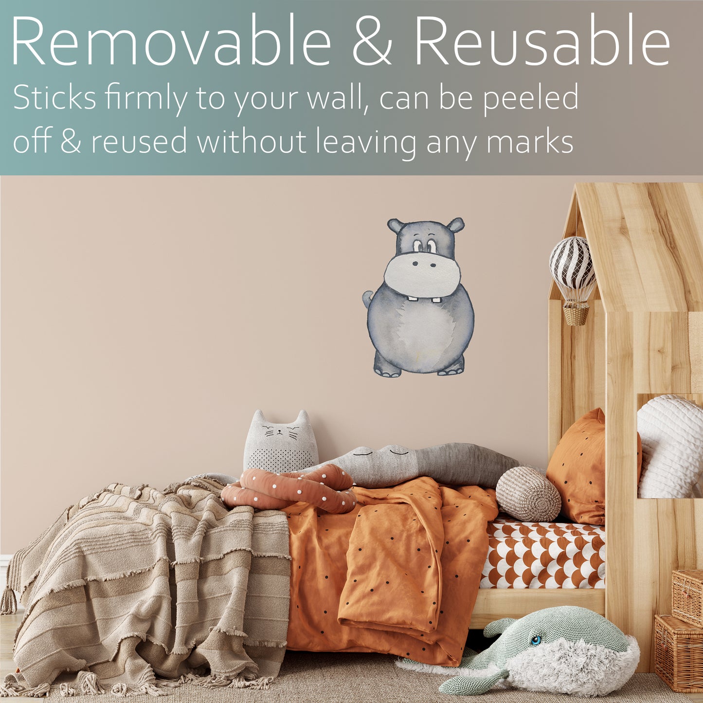 Watercolour hippo | Fabric wall stickers-Fabric wall stickers-Adnil Creations