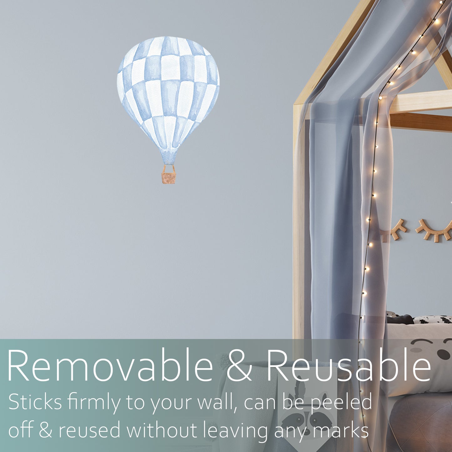Watercolour hot air balloon chequer | Fabric wall stickers-Fabric wall stickers-Adnil Creations