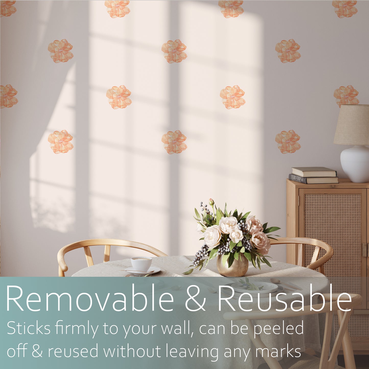 Peach watercolour flowers | Fabric wall stickers