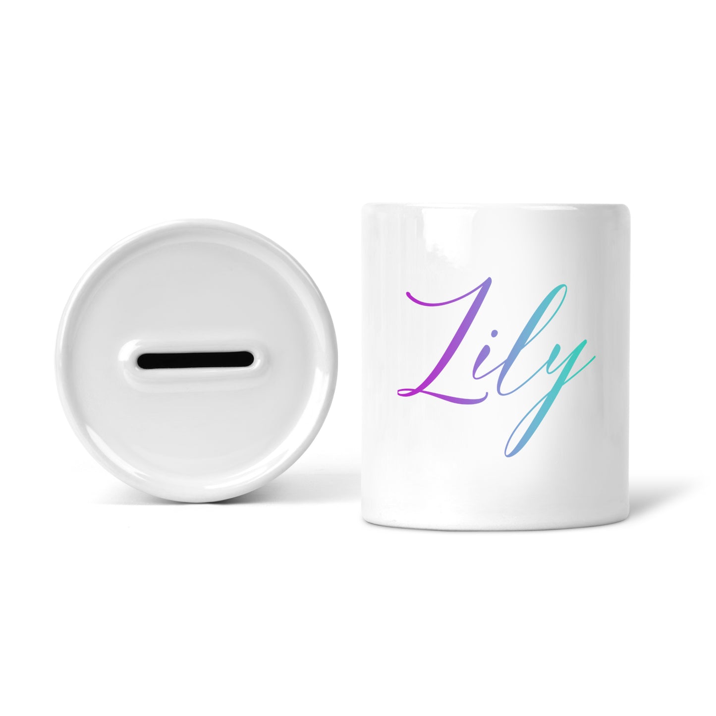 Purple and blue ombre personalised name | Ceramic money box