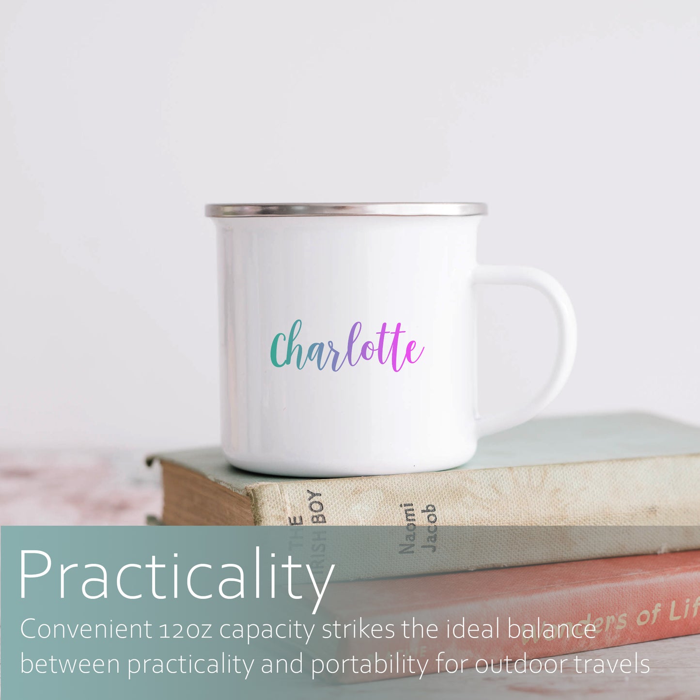 Pastel rainbow personalised name | Enamel mug