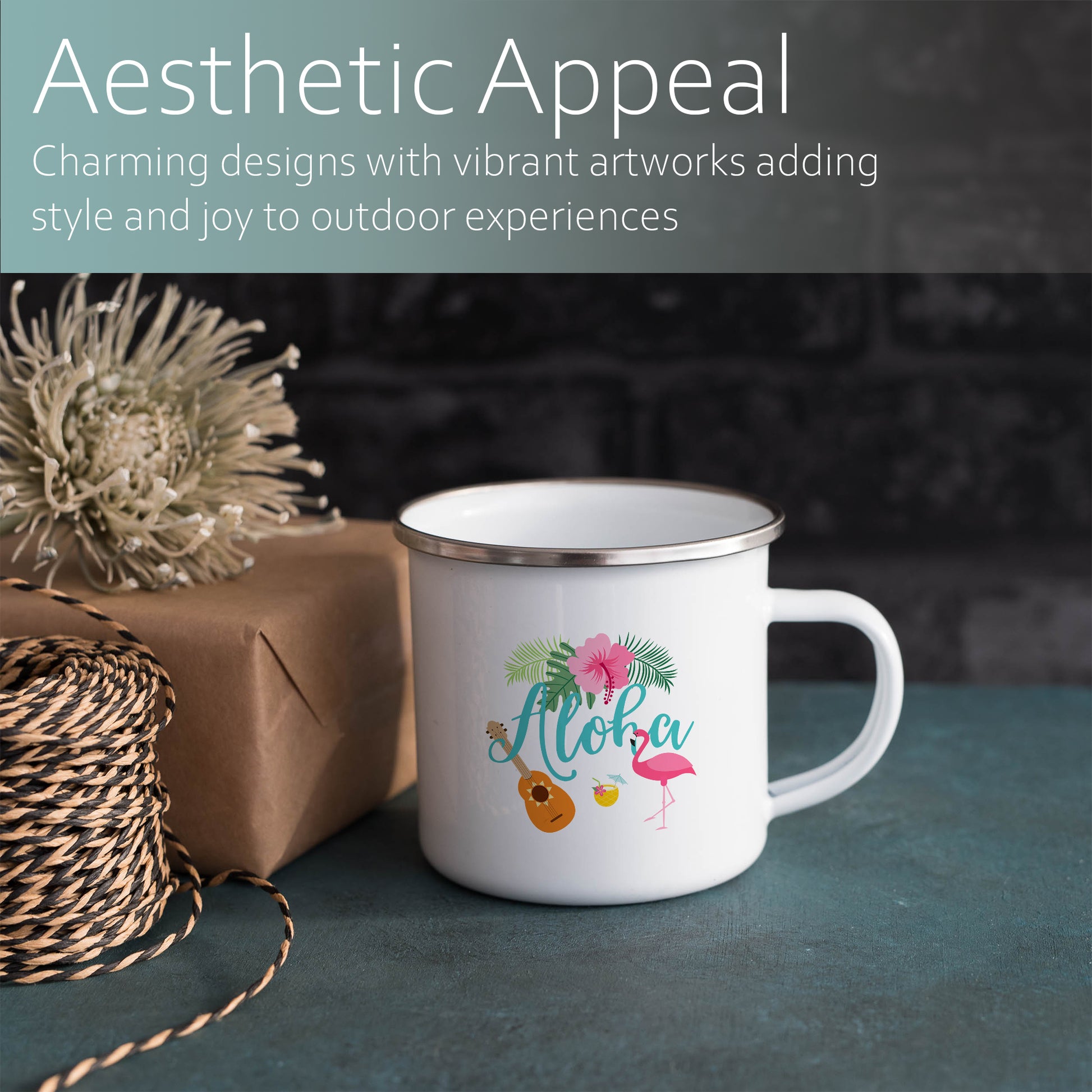 Aloha with flamingo | Enamel mug-Enamel mug-Adnil Creations