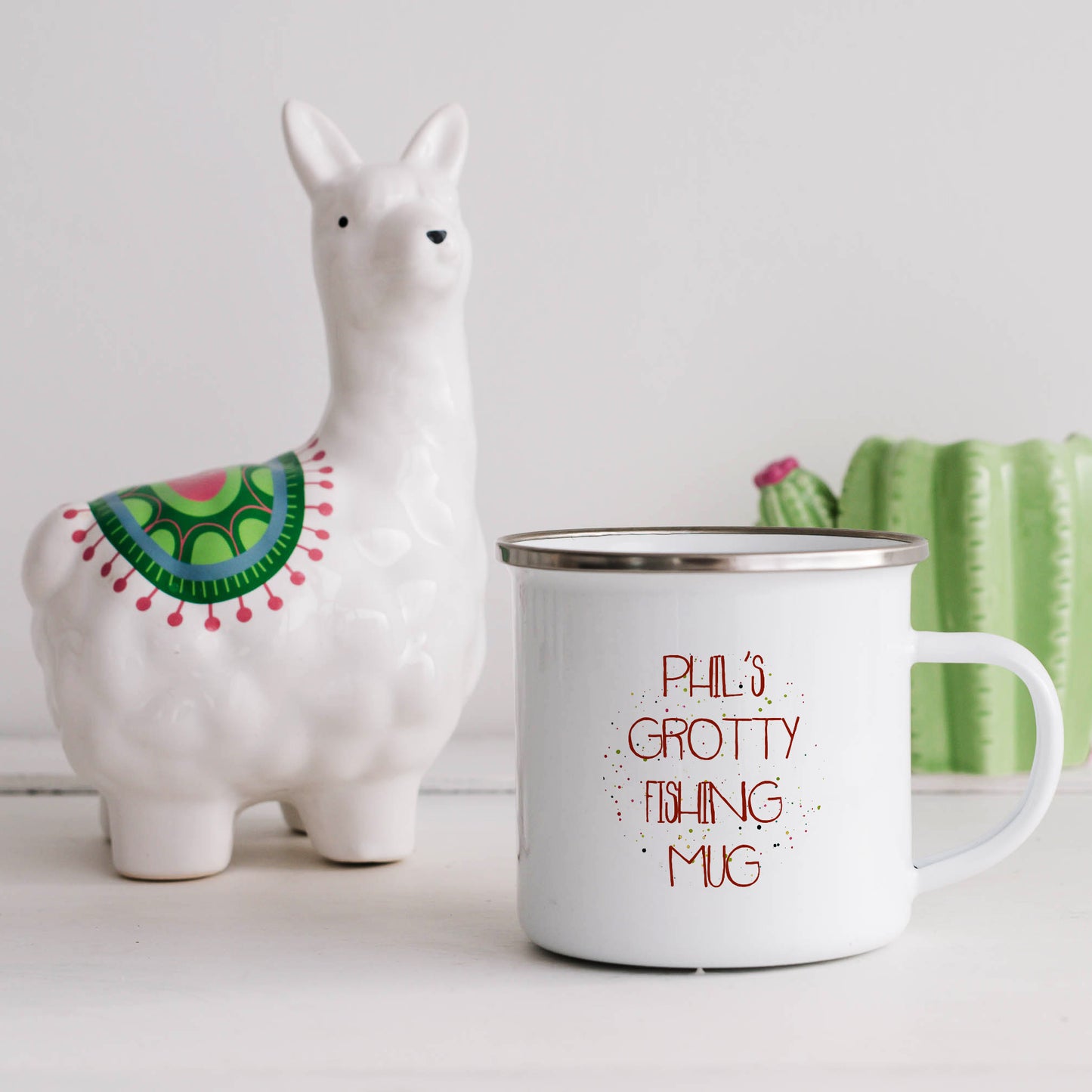 Personalised name grotty fishing mug | Enamel mug-Enamel mug-Adnil Creations