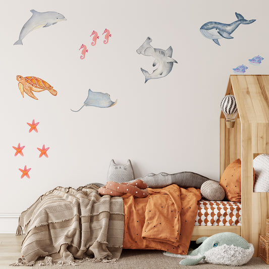 Watercolour underwater nautical scene | Fabric wall stickers