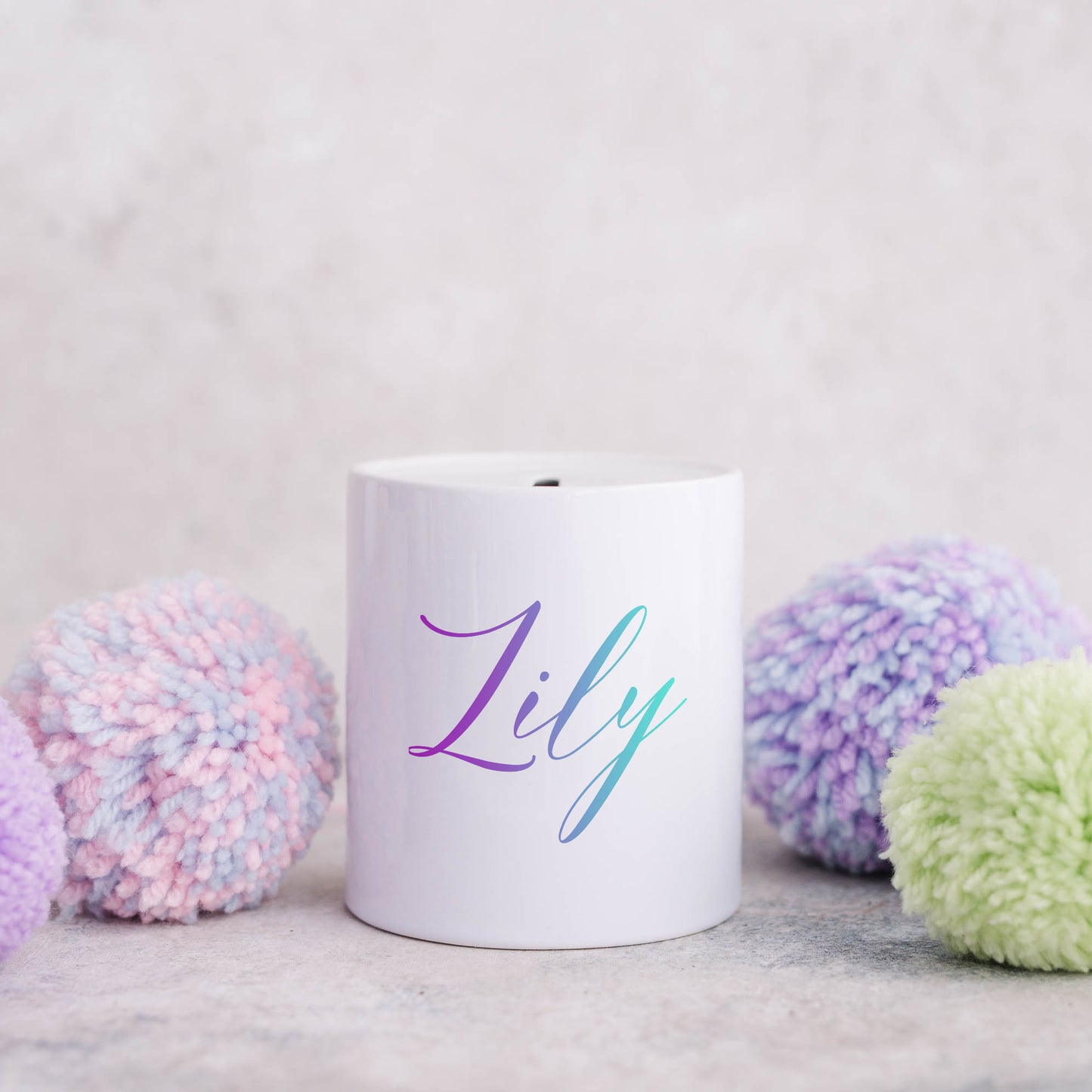 Purple and blue ombre personalised name | Ceramic money box