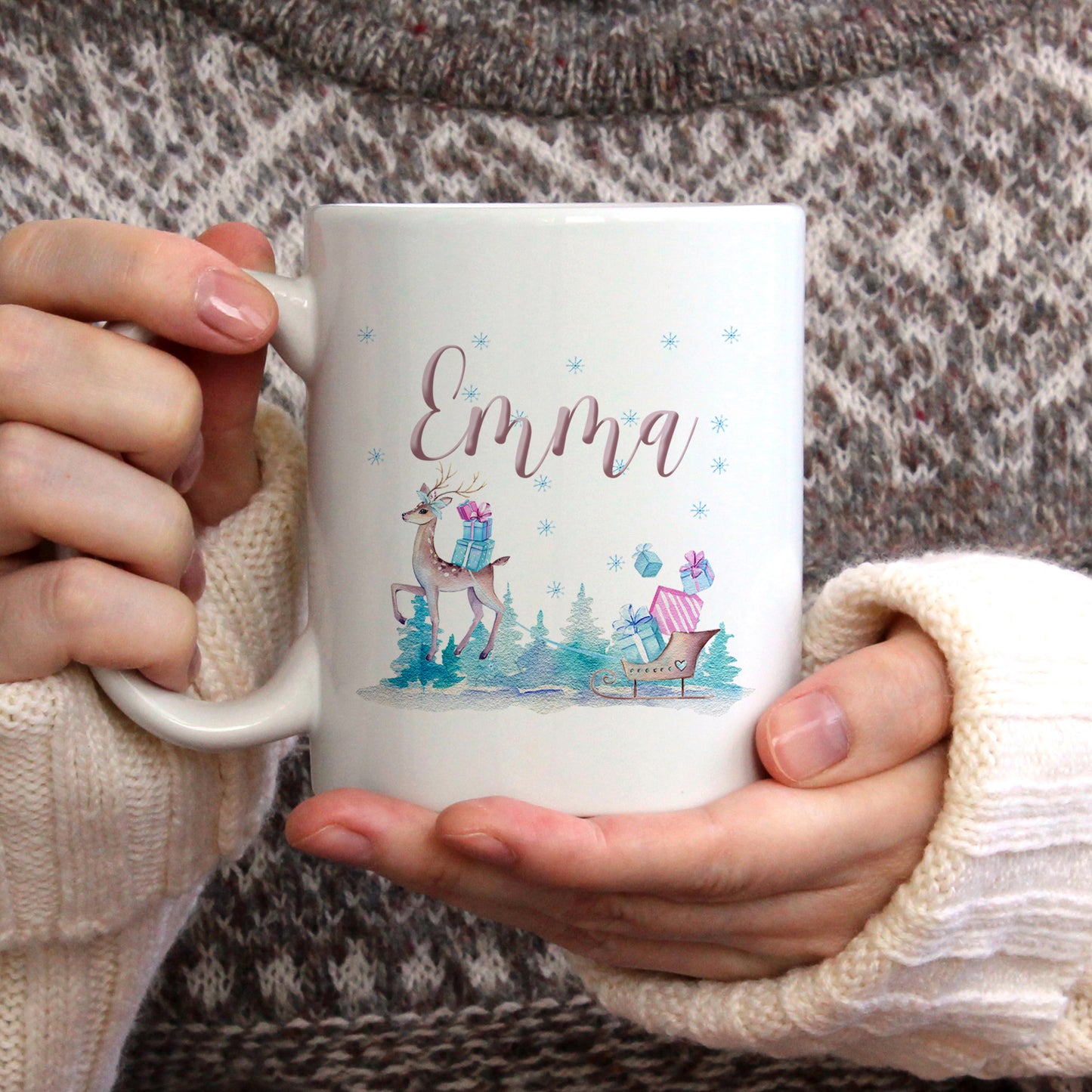 Christmas Reindeer and Sleigh with Name | Ceramic mug