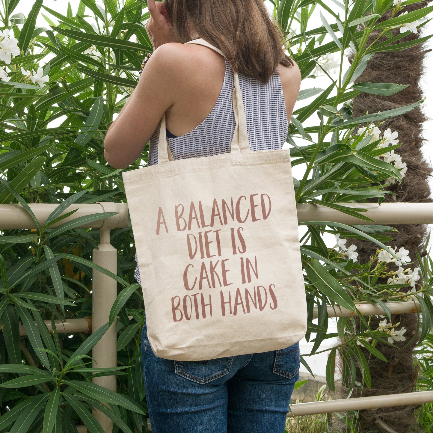 A balanced diet is cake in both hands | 100% Organic Cotton tote bag-Tote bags-Adnil Creations