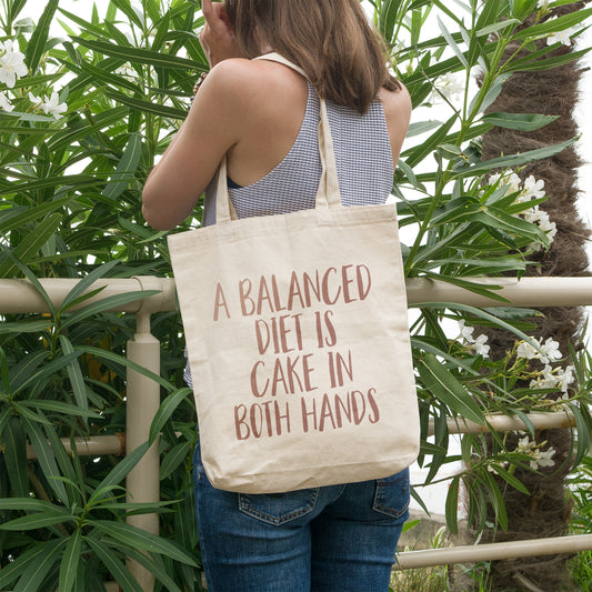A balanced diet is cake in both hands | 100% Organic Cotton tote bag