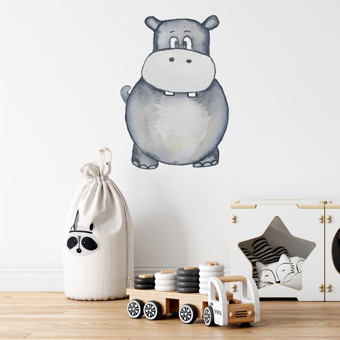 Watercolour hippo | Fabric wall stickers-Fabric wall stickers-Adnil Creations