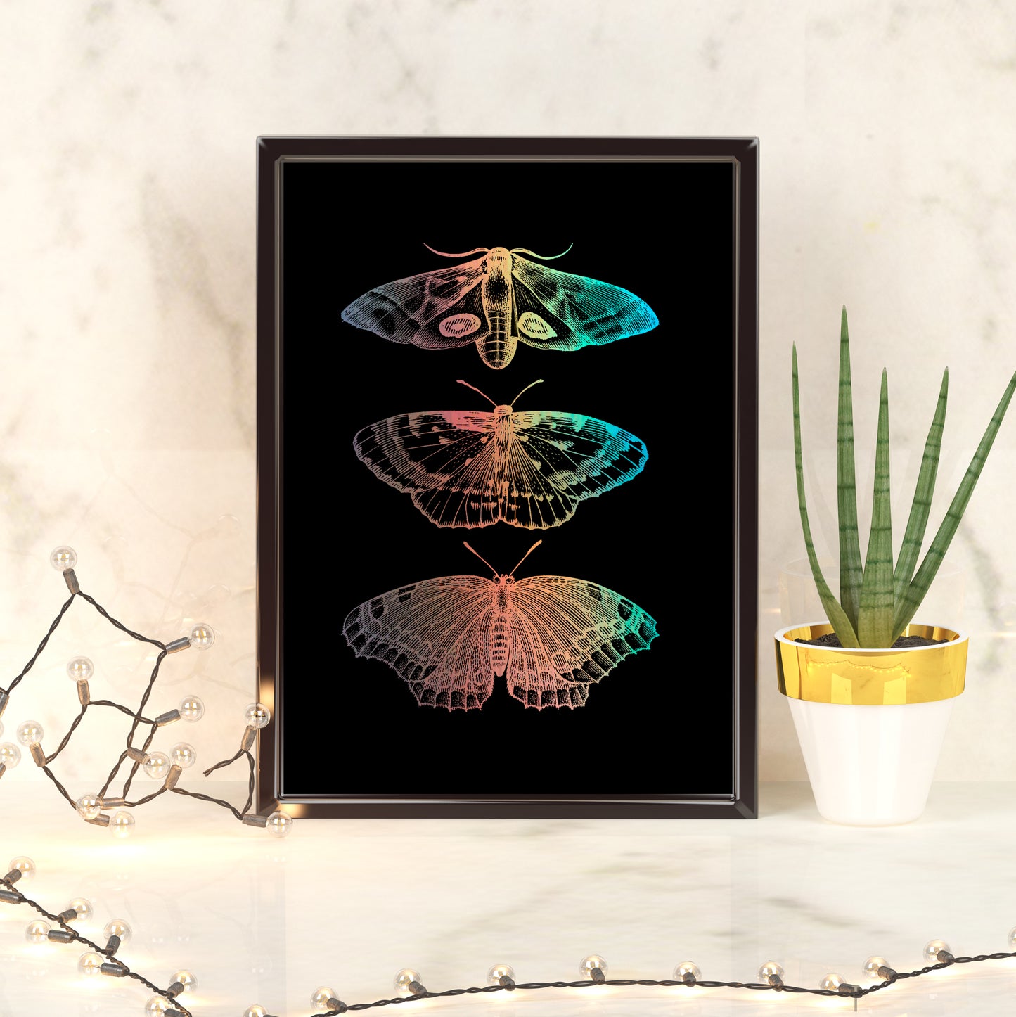 Trio of Gothic Moths | A4 Foil Art Print