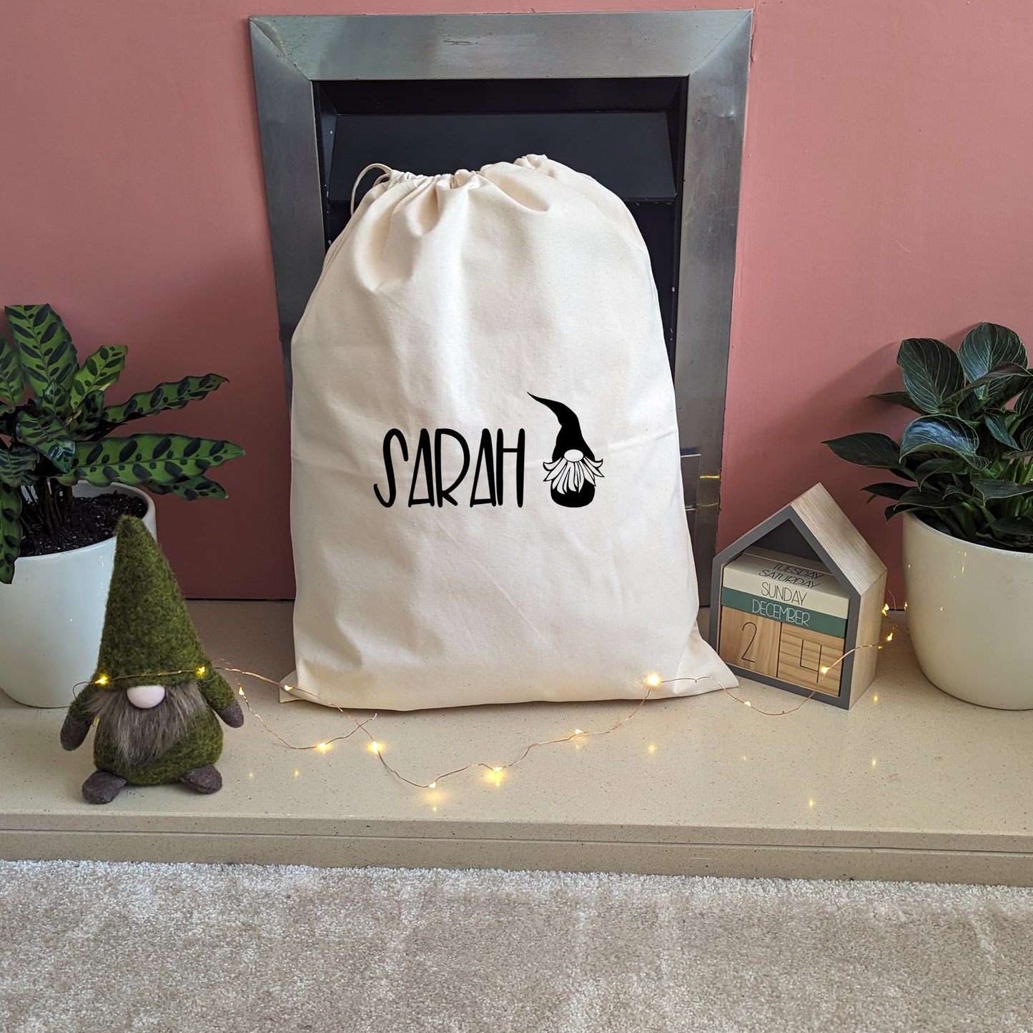 Custom Drawstring Bag with Gonk and any Name | Christmas Sack-Cotton sack-Adnil Creations
