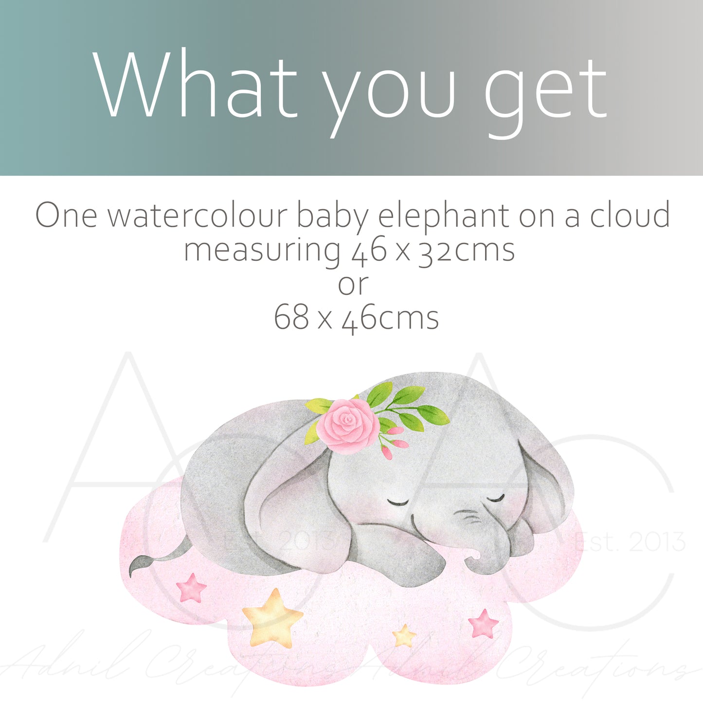 Watercolour baby elephant on a cloud | Fabric wall stickers