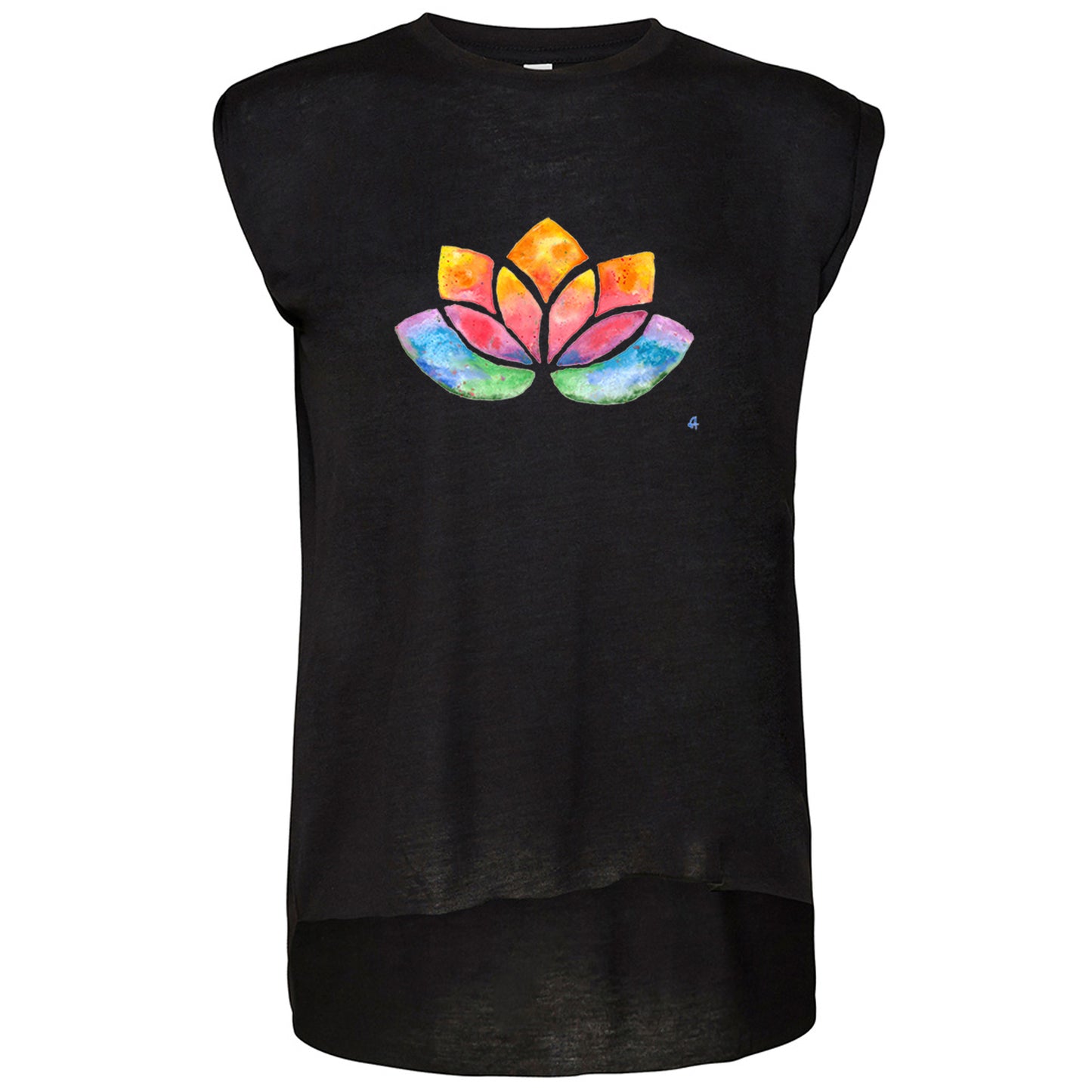 Flowy Rolled Cuff Muscle T-Shirt with watercolour Lotus-T-Shirt-Adnil Creations