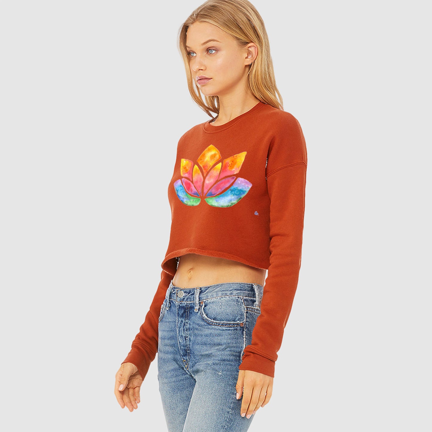Cropped Sweatshirt with watercolour Lotus