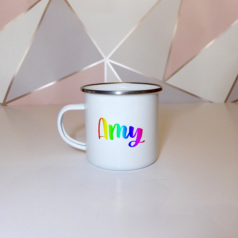 LGBTQ+ rainbow personalised name | Enamel mug - Adnil Creations
