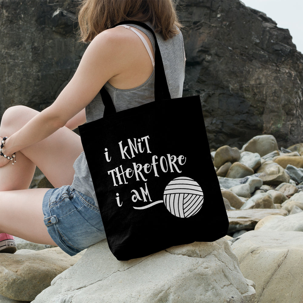 I knit therefore I am | 100% Cotton tote bag - Adnil Creations