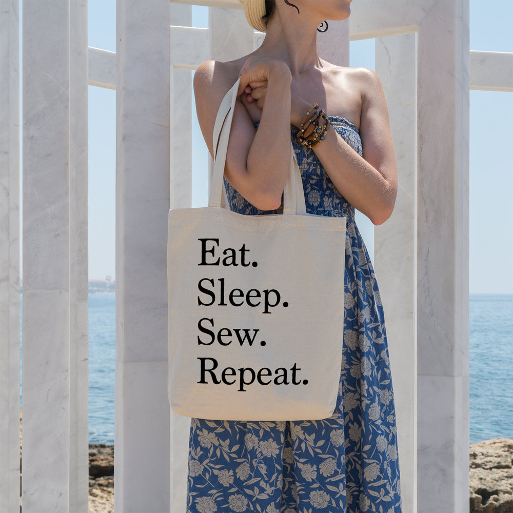 Eat, sleep, sew, repeat | 100% Cotton tote bag - Adnil Creations
