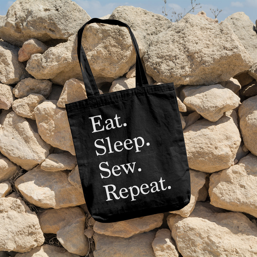 Eat, sleep, sew, repeat | 100% Cotton tote bag - Adnil Creations