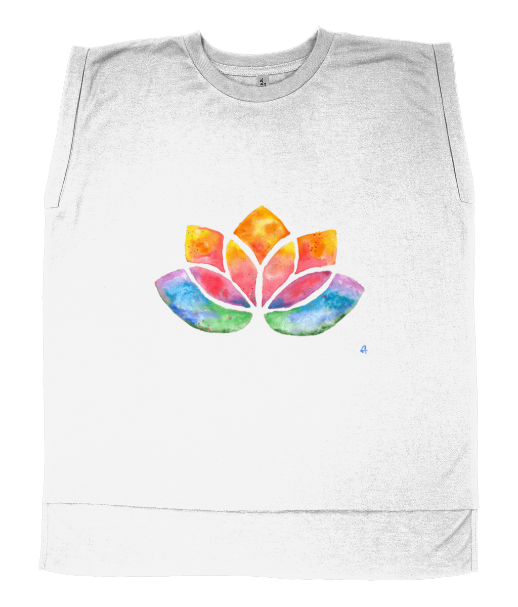 Flowy Rolled Cuff Muscle T-Shirt with watercolour Lotus-T-Shirt-Adnil Creations