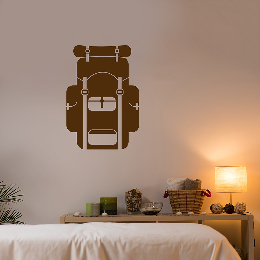 backpack with travel decals Stamps and premium metal hardware Travel backpack | Wall decal
