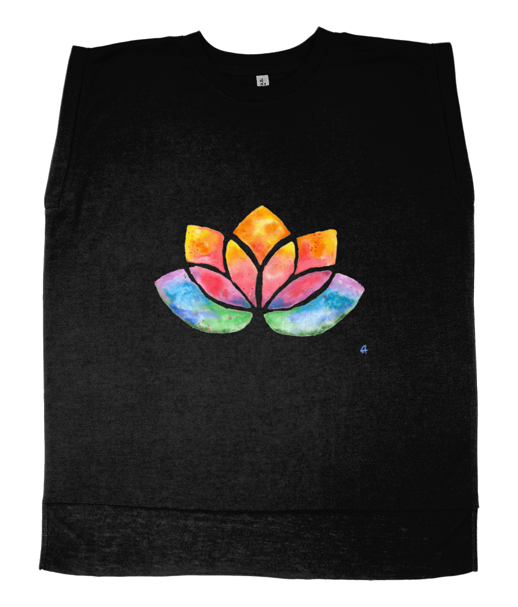 Flowy Rolled Cuff Muscle T-Shirt with watercolour Lotus-T-Shirt-Adnil Creations