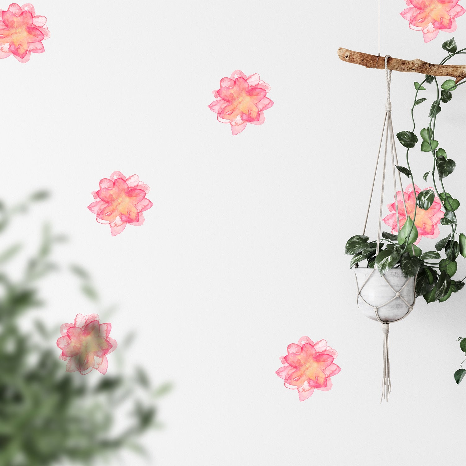 Whimsical watercolour pink flowers | Fabric wall stickers-Fabric wall stickers-Adnil Creations
