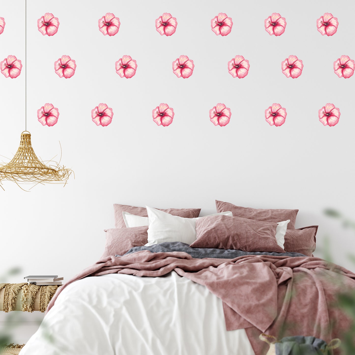 Watercolour hibiscus pattern | Fabric wall stickers