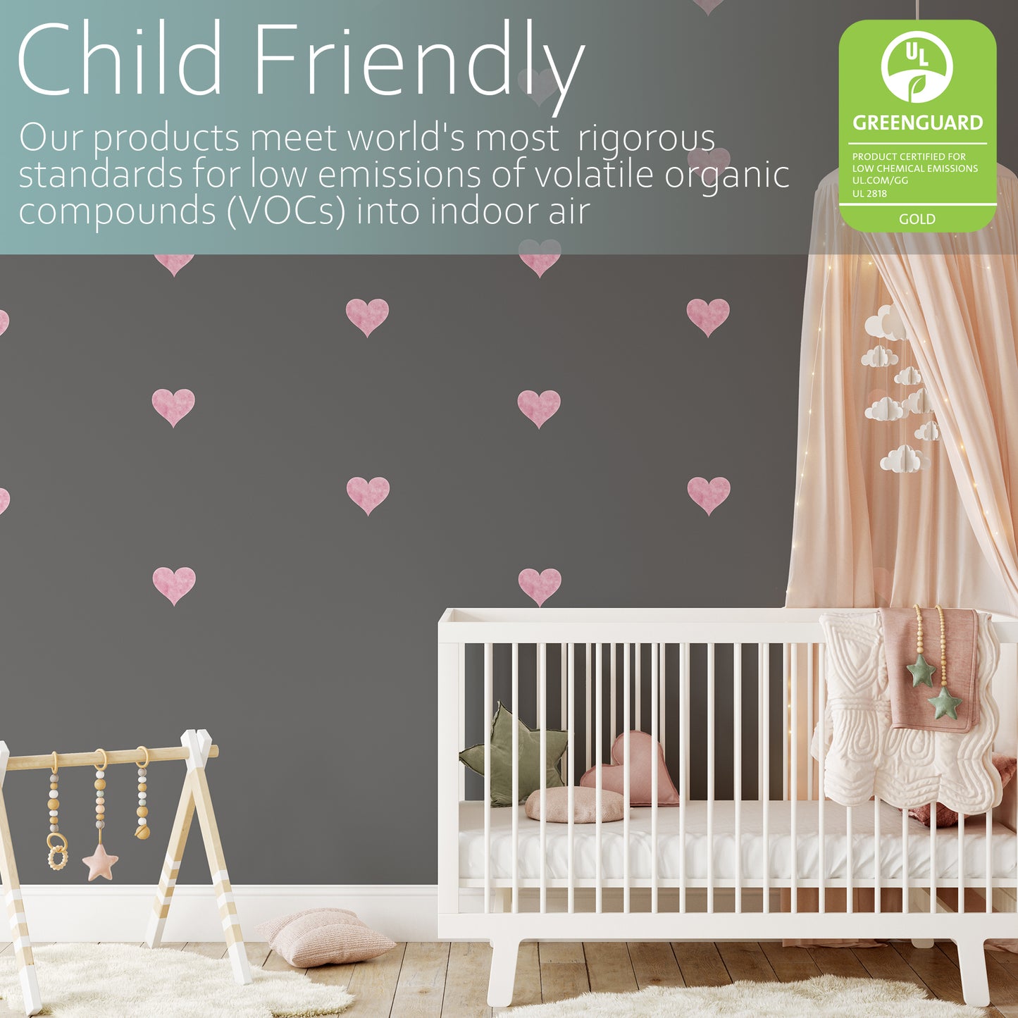 Watercolour pink hearts | Fabric wall stickers-Fabric wall stickers-Adnil Creations