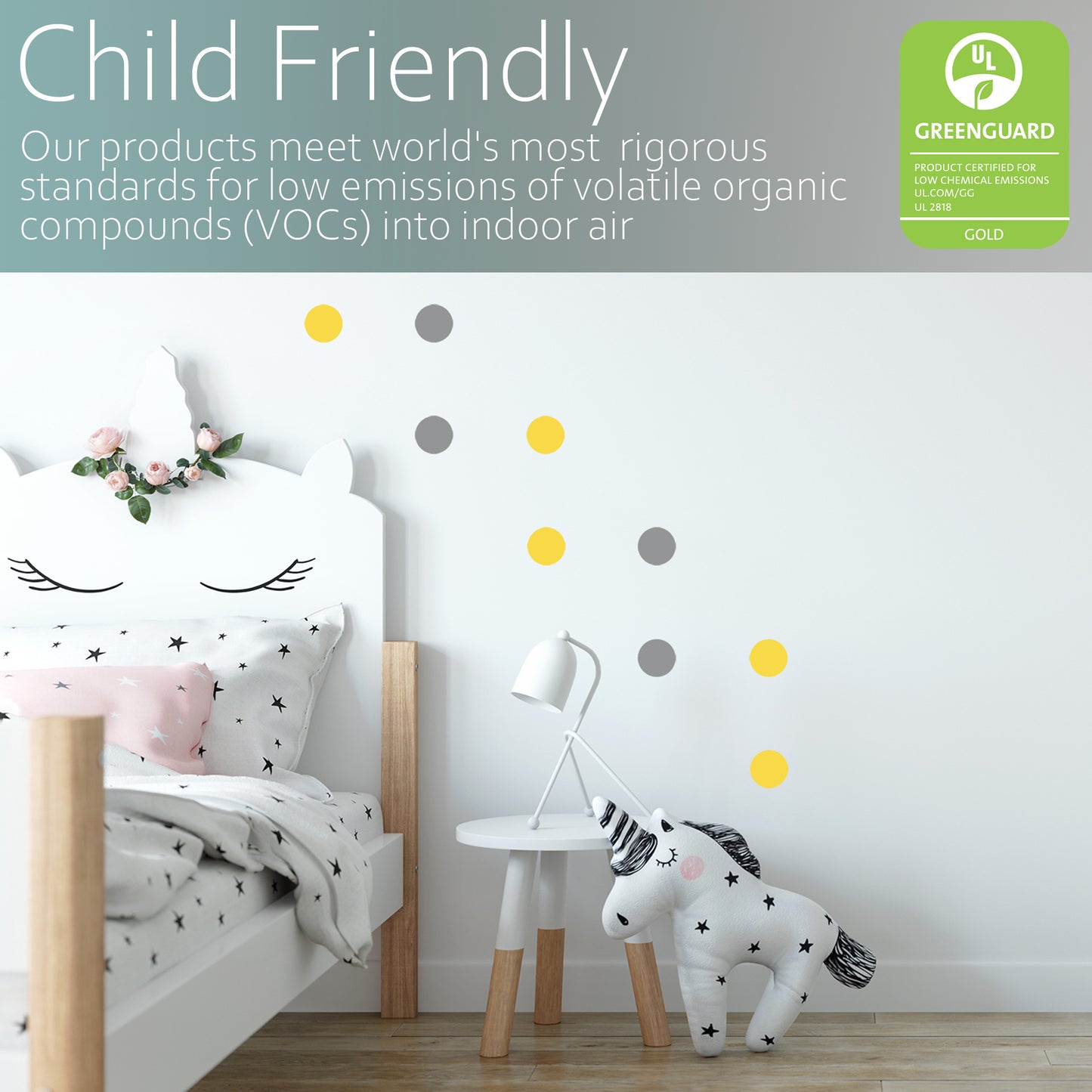 Grey and yellow polka dots | Fabric wall stickers