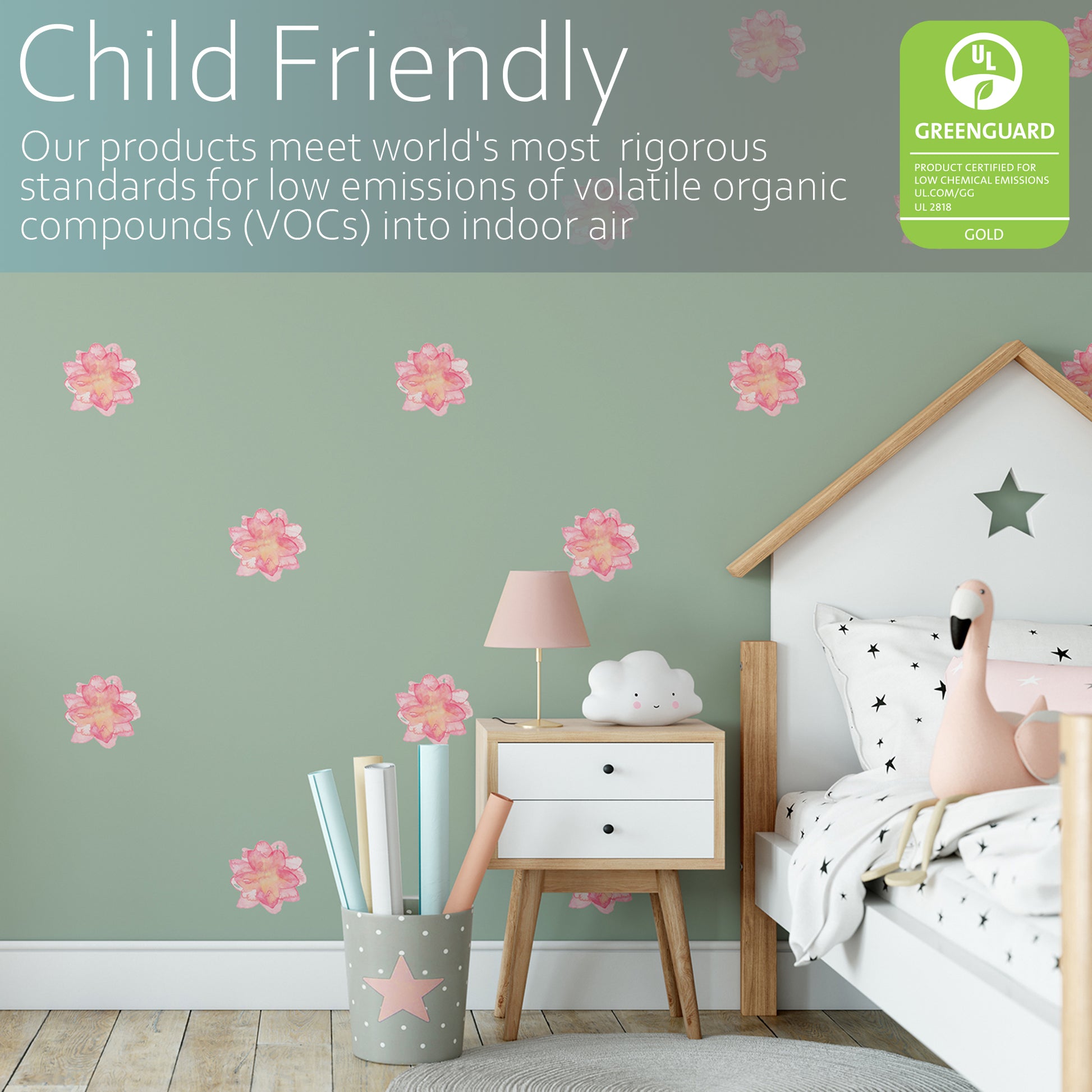 Whimsical watercolour pink flowers | Fabric wall stickers-Fabric wall stickers-Adnil Creations