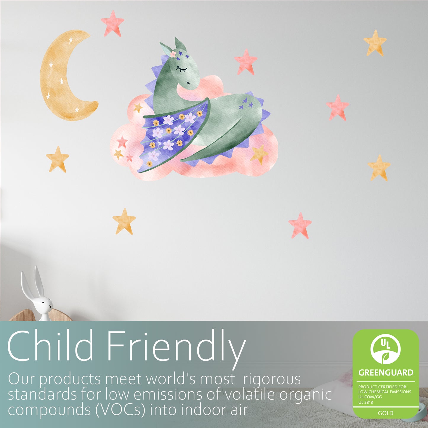 Watercolour dragon on a cloud | Fabric wall stickers