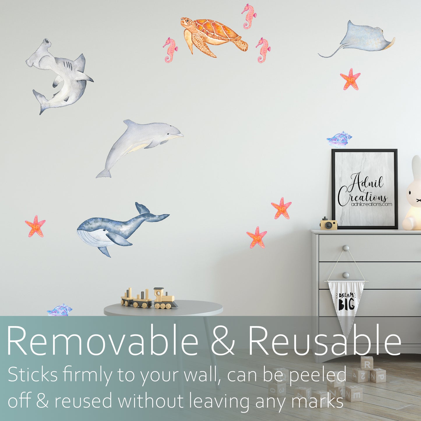 Watercolour underwater nautical scene | Fabric wall stickers