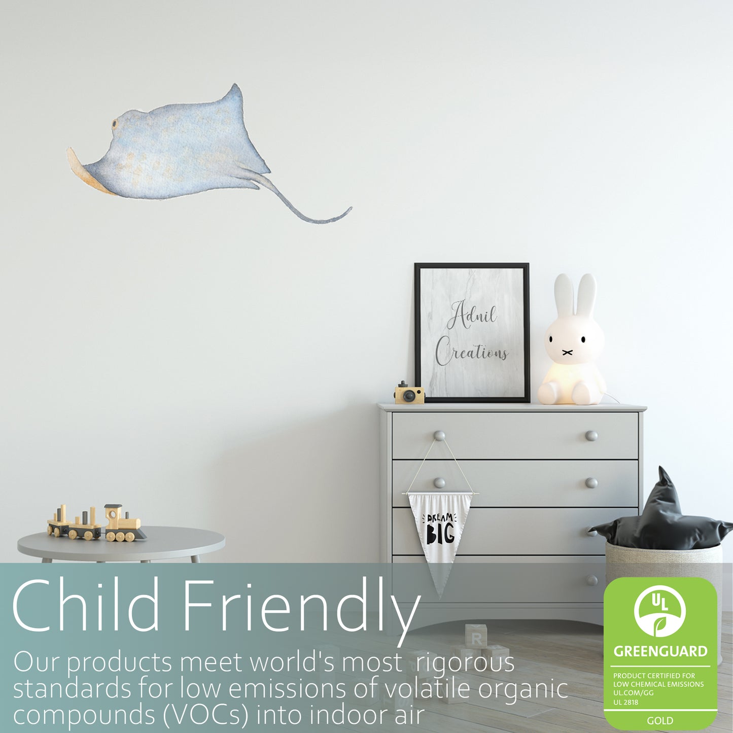 Watercolour manta ray | Fabric wall stickers-Fabric wall stickers-Adnil Creations