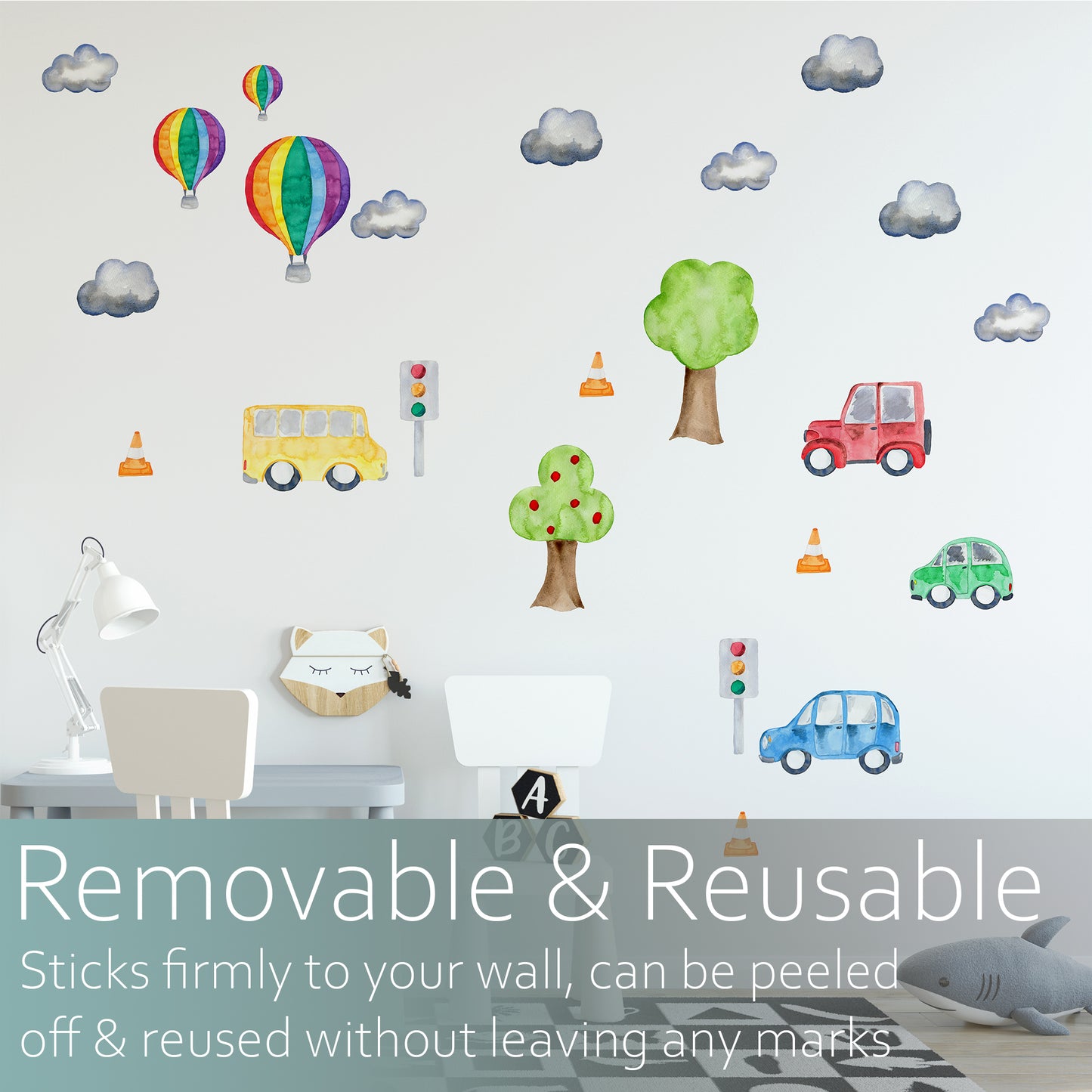 Watercolour transport set | Fabric wall stickers