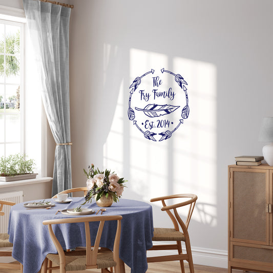 Bohemian family name with feather | Monogram decal-Monogram & name decal-Adnil Creations