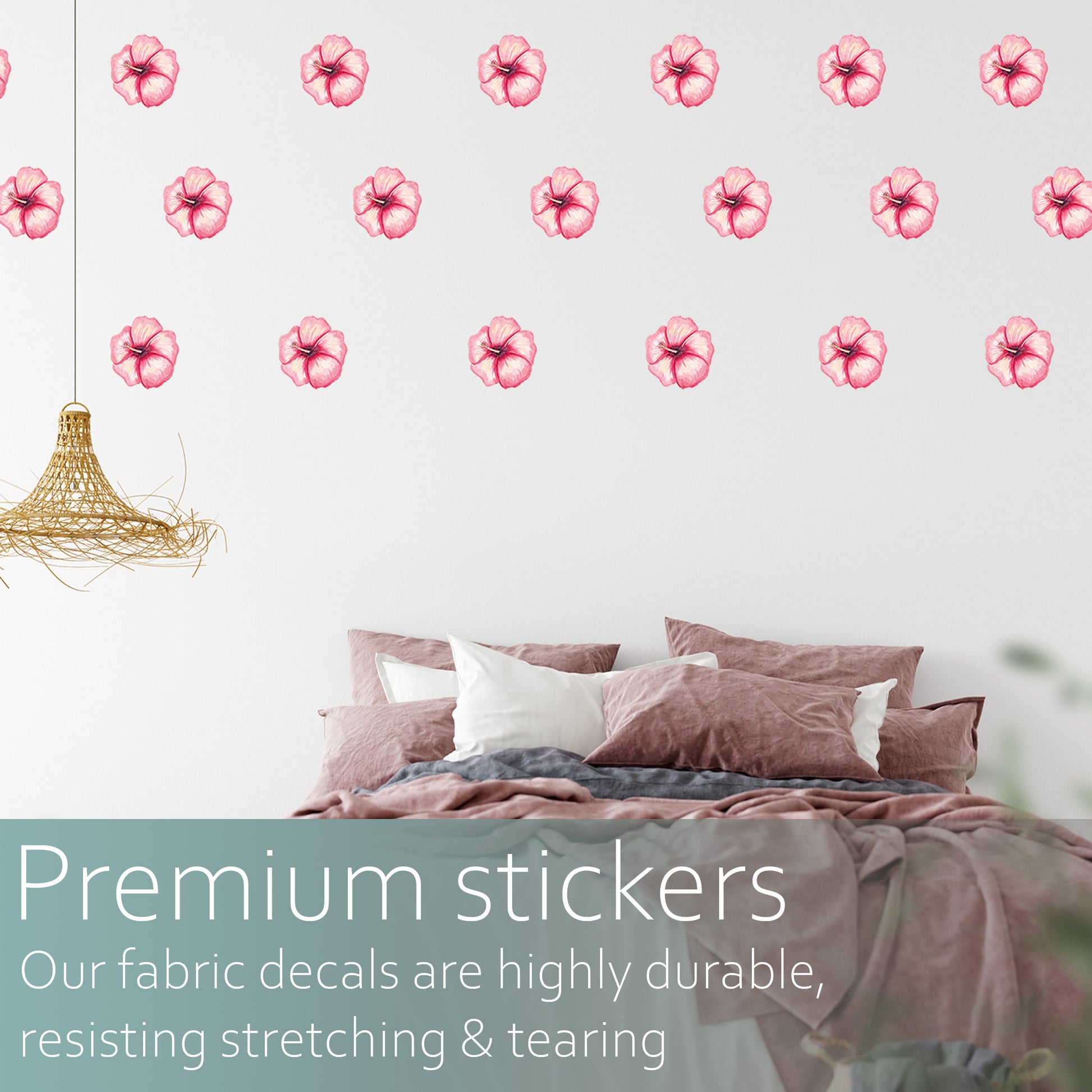 Watercolour hibiscus pattern | Fabric wall stickers-Fabric wall stickers-Adnil Creations