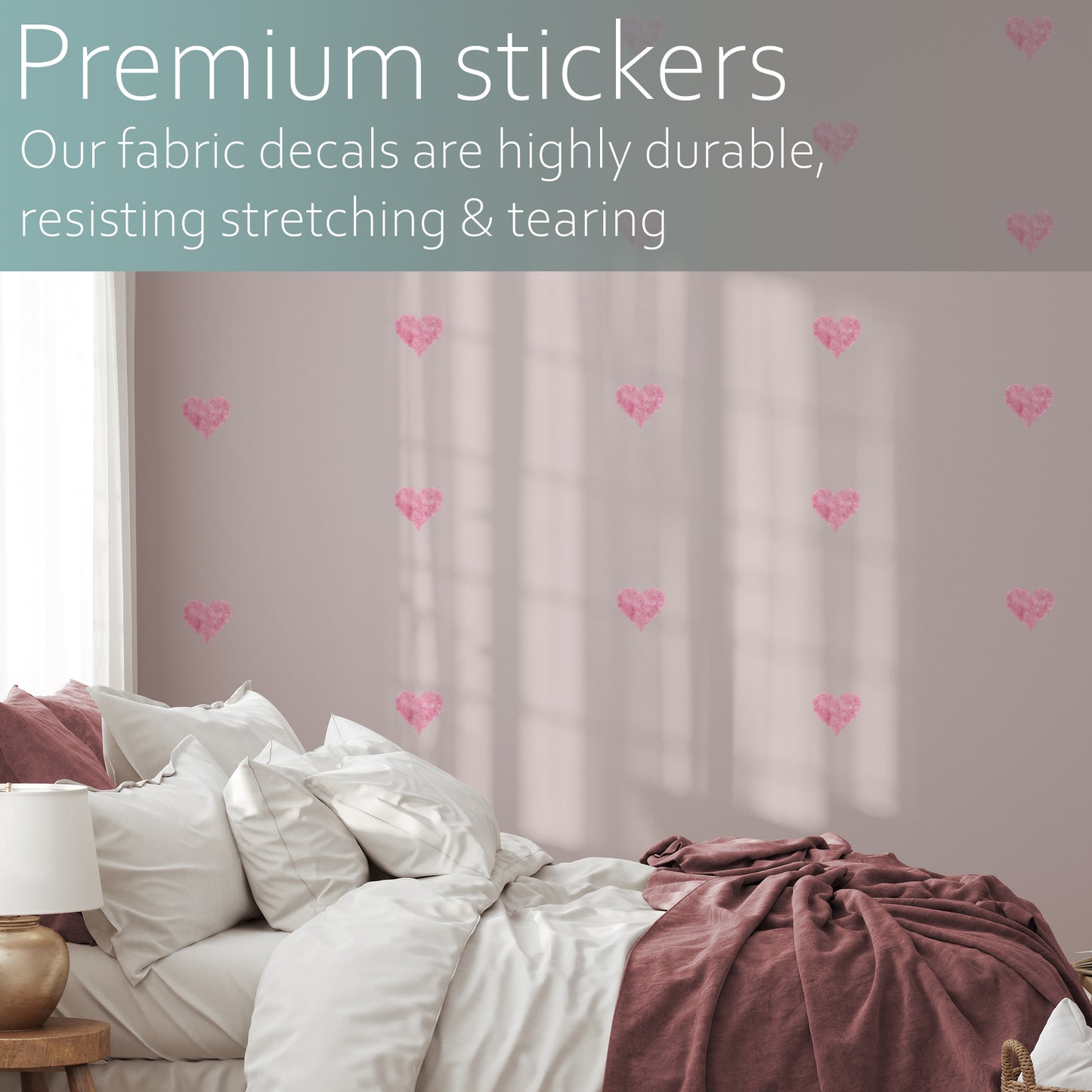 Watercolour pink hearts | Fabric wall stickers